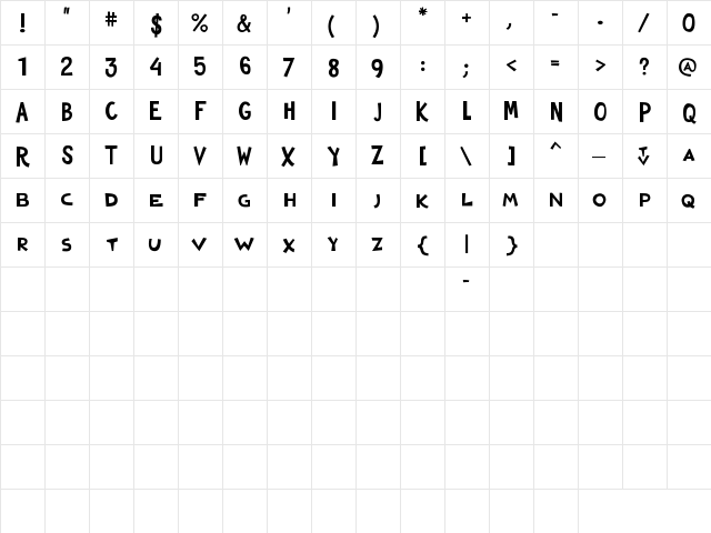 YTV 2000 Regular  glyph index