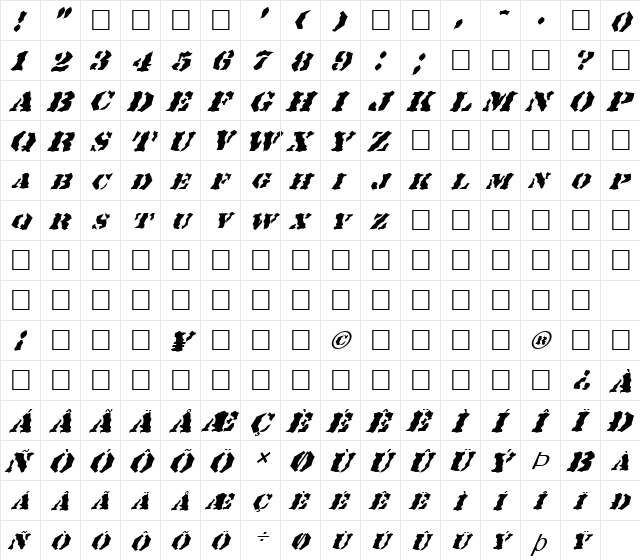 FZ WACKY 18 ITALIC Normal  glyph index