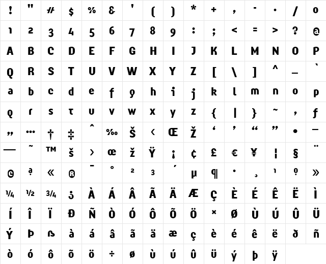 OgilveBold Regular  glyph index