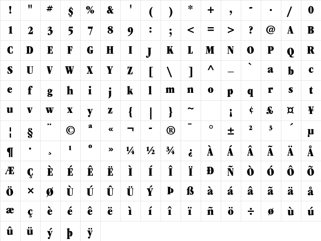 ITC Garamond Std Ultra Condensed  glyph index
