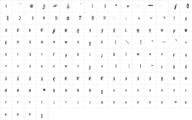 Julia Black Medium  glyph index