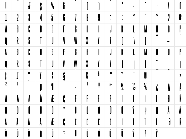 Gobold High Bold Regular  glyph index