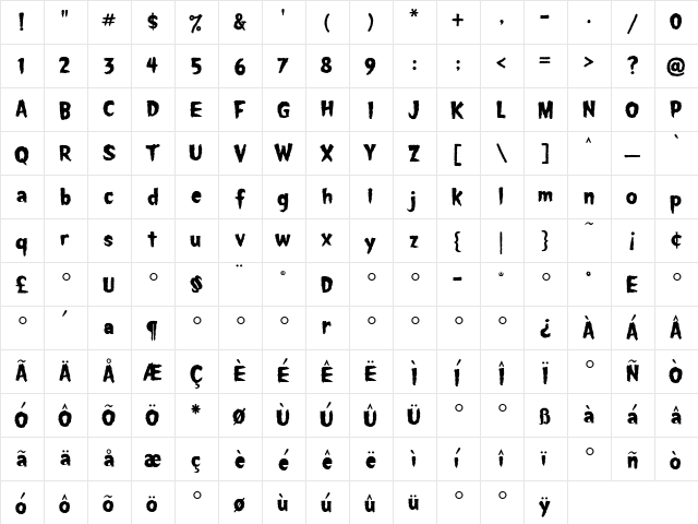 Spookhouse Medium  glyph index