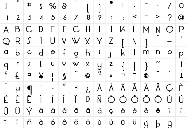 LT Oksana Medium Regular  glyph index