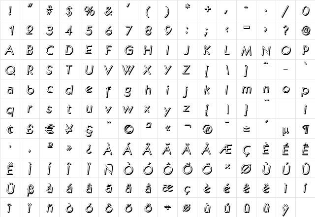 KoblenzShadow-Light Italic  glyph index