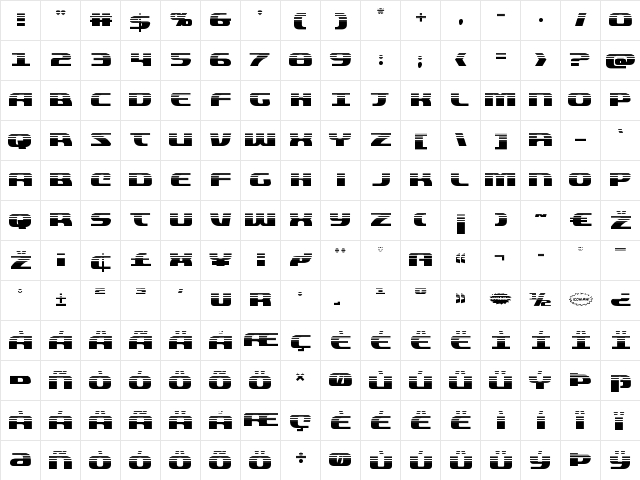 Quickening Half-Tone Regular  glyph index