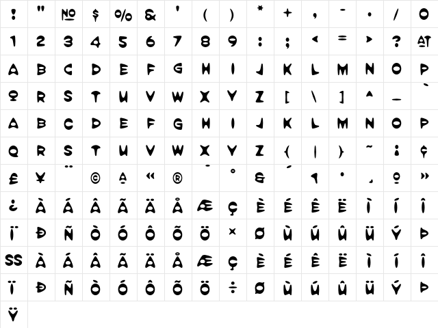 Amorpheus Regular  glyph index