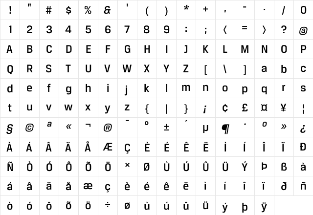BreuerText Medium  glyph index