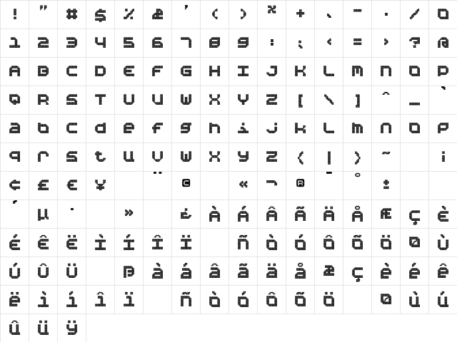 BpositiveRegular Regular  glyph index