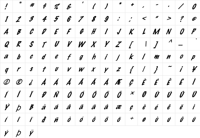 FZ HAND 14 ITALIC Normal  glyph index