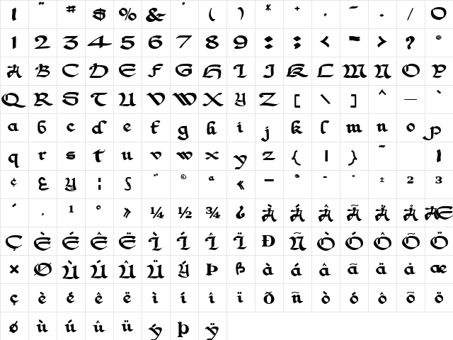 Magic117 Bold  glyph index