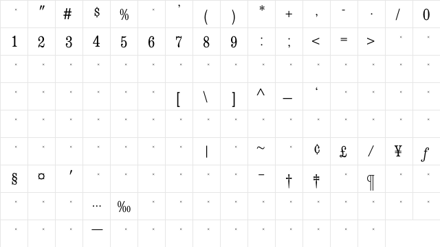 ConsortLightCondensedTab Regular  glyph index
