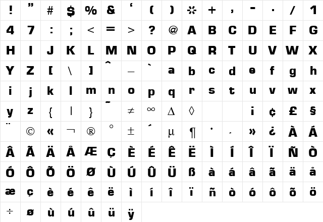 Eurasia Bold  glyph index