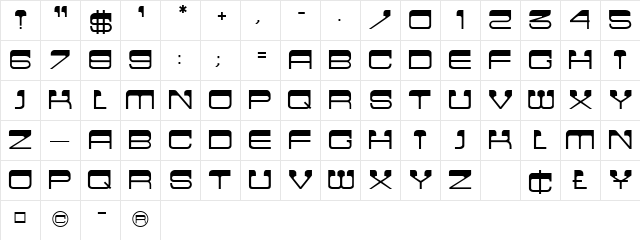 Cinema MF Regular  glyph index