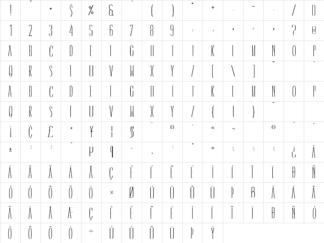 Caledo Light  glyph index