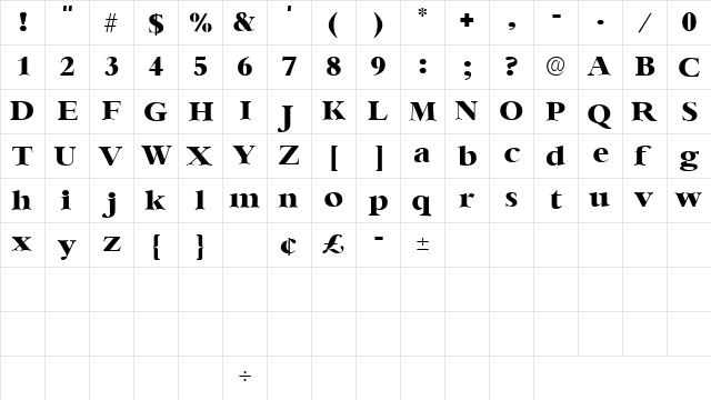 IngenueSSK Regular  glyph index