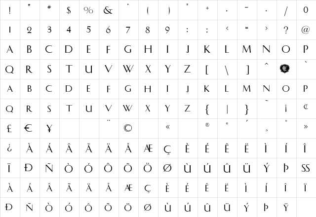 LHFCharlotte Regular  glyph index