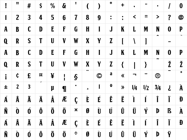 FTY SKORZHEN NCV Regular  glyph index