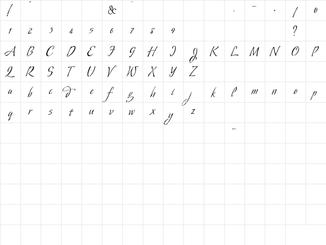 Mr. Wade Regular  glyph index