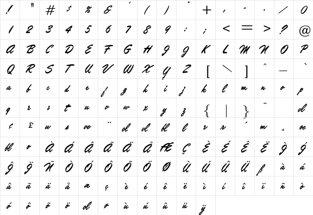 Kingman Regular  glyph index