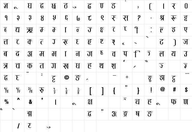 Priyatam Regular  glyph index