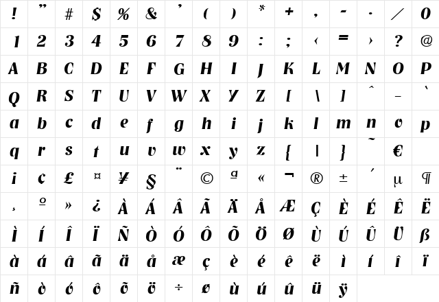 Nashville-DemiBoldIta Regular  glyph index