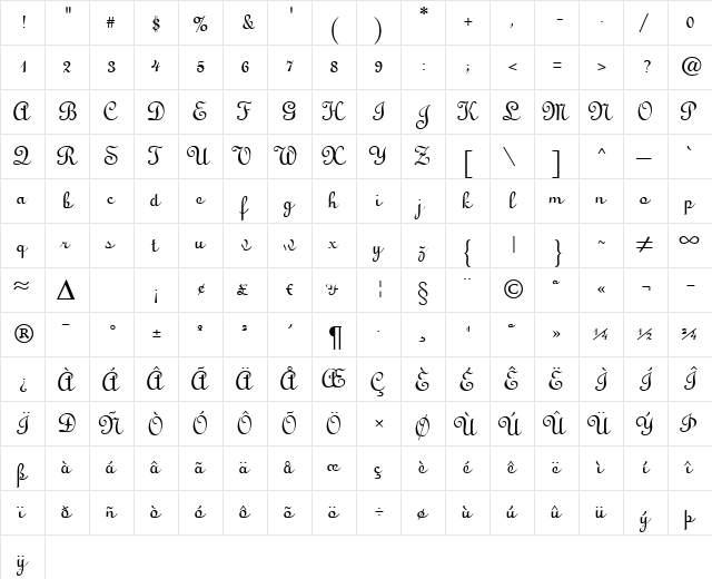 Script-L730 Regular  glyph index