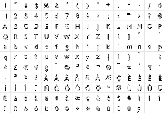 DavidBeckerShadow-Light Regular  glyph index