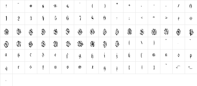 Trumpery01 Regular  glyph index