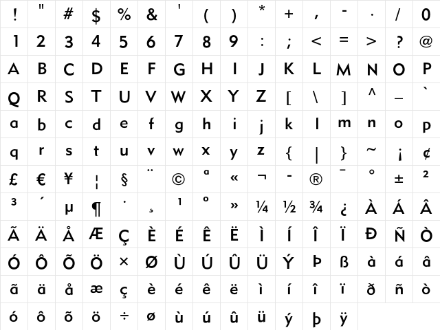 MetroMedium LT Two Regular  glyph index