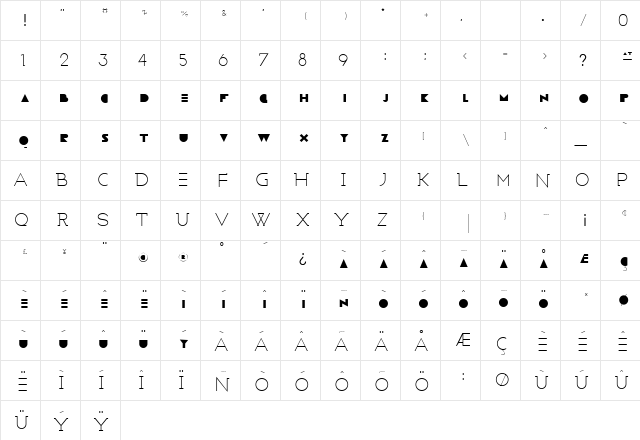 Wicked Thin  glyph index