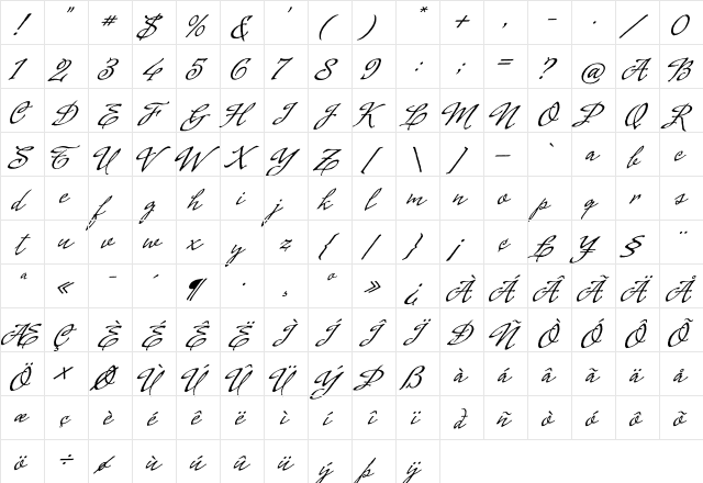 Cenizas-Alt Regular  glyph index