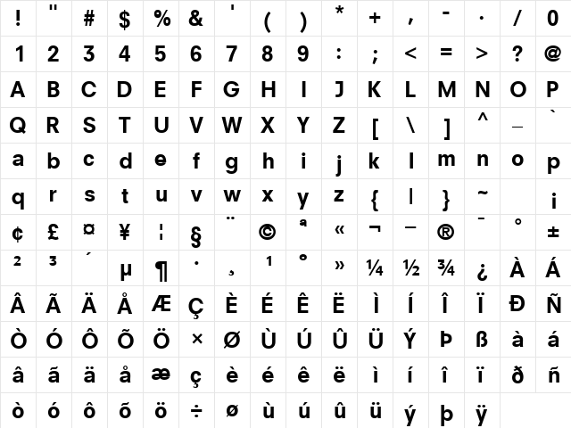 ParallaxSSK Bold  glyph index