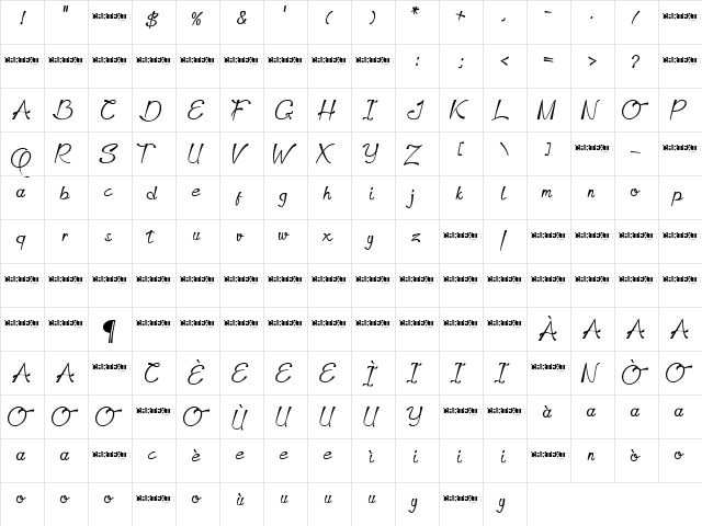 Dapka Regular  glyph index