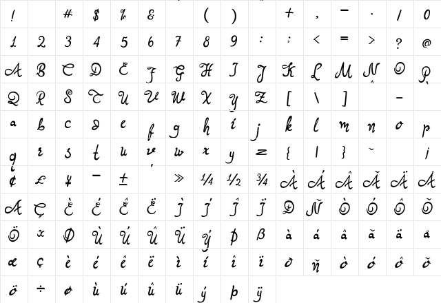 Quallien Cansta Regular  glyph index