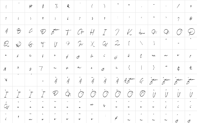 Bensue Regular  glyph index