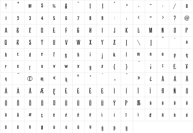 LHF Ambrosia Regular  glyph index