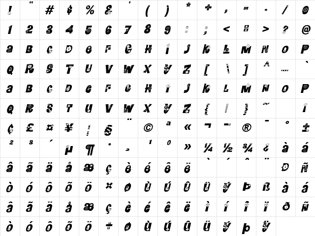 FlowerPowerExtended Italic  glyph index