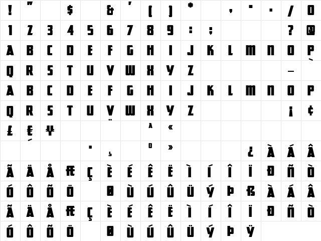 GreatLakesNF Regular  glyph index