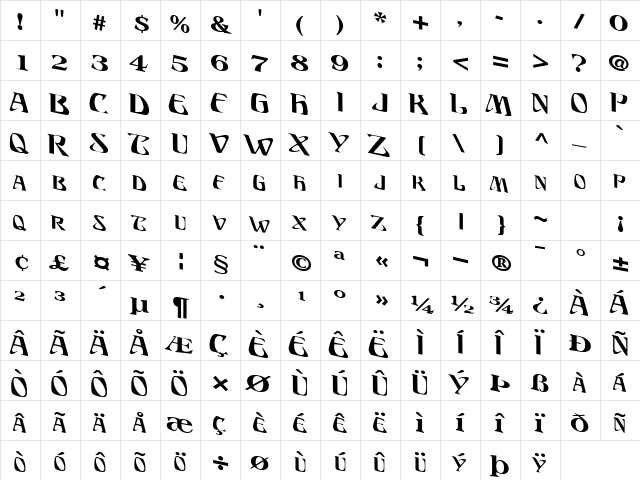 Dis Regular  glyph index