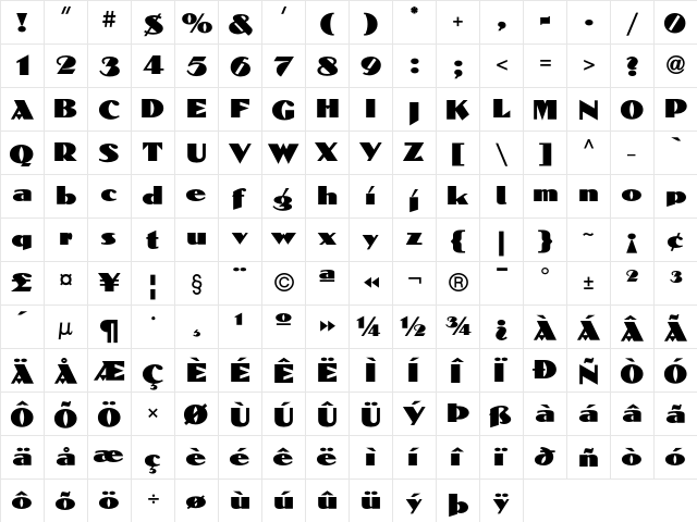 DolmenICG Regular  glyph index