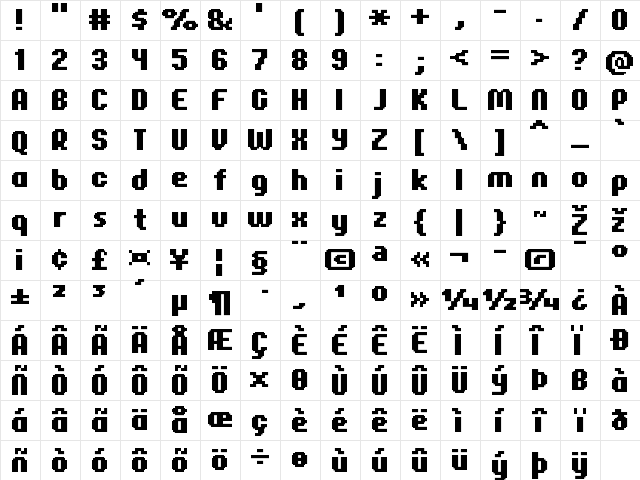 FFF Corporate Regular  glyph index