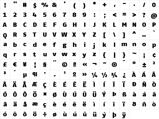 FagoExTf Heavy  glyph index