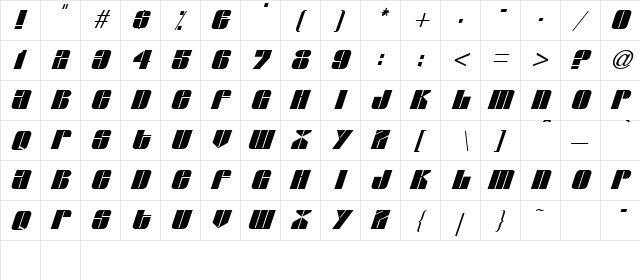 THELMA Regular  glyph index