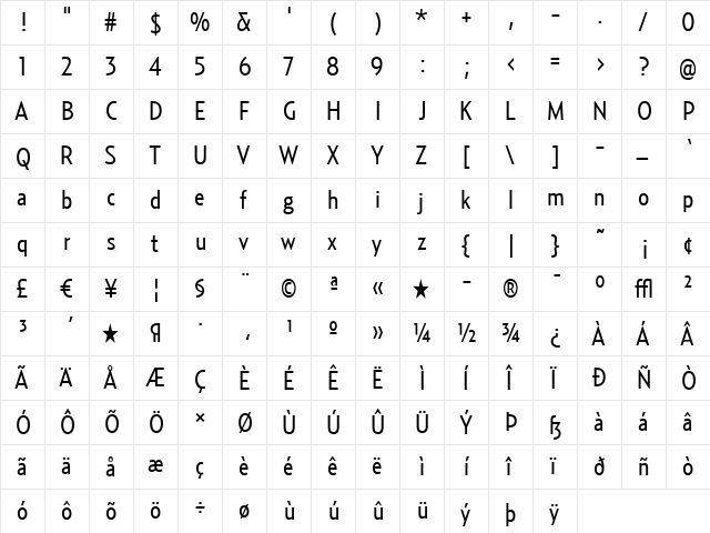 RelayCond-Regular Regular  glyph index