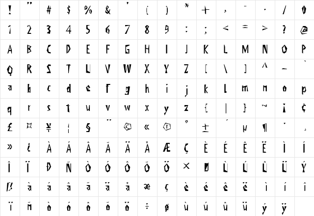 Viktors Littl Creepy Horror Regular  glyph index