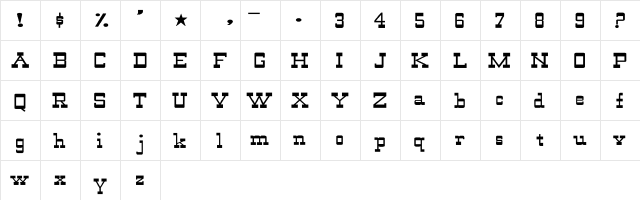 WildWest-Normal Wd Regular  glyph index