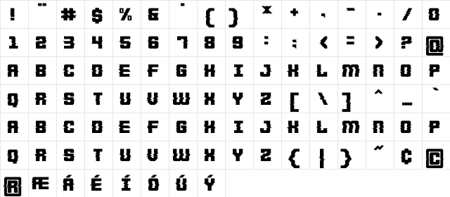 Deadlist Regular  glyph index