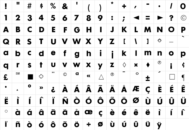 CgFuturaMaxiBd Medium  glyph index