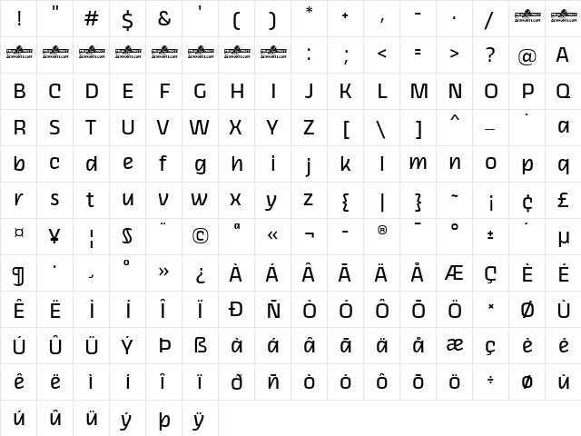 Thicker Trial Regular Upright  glyph index